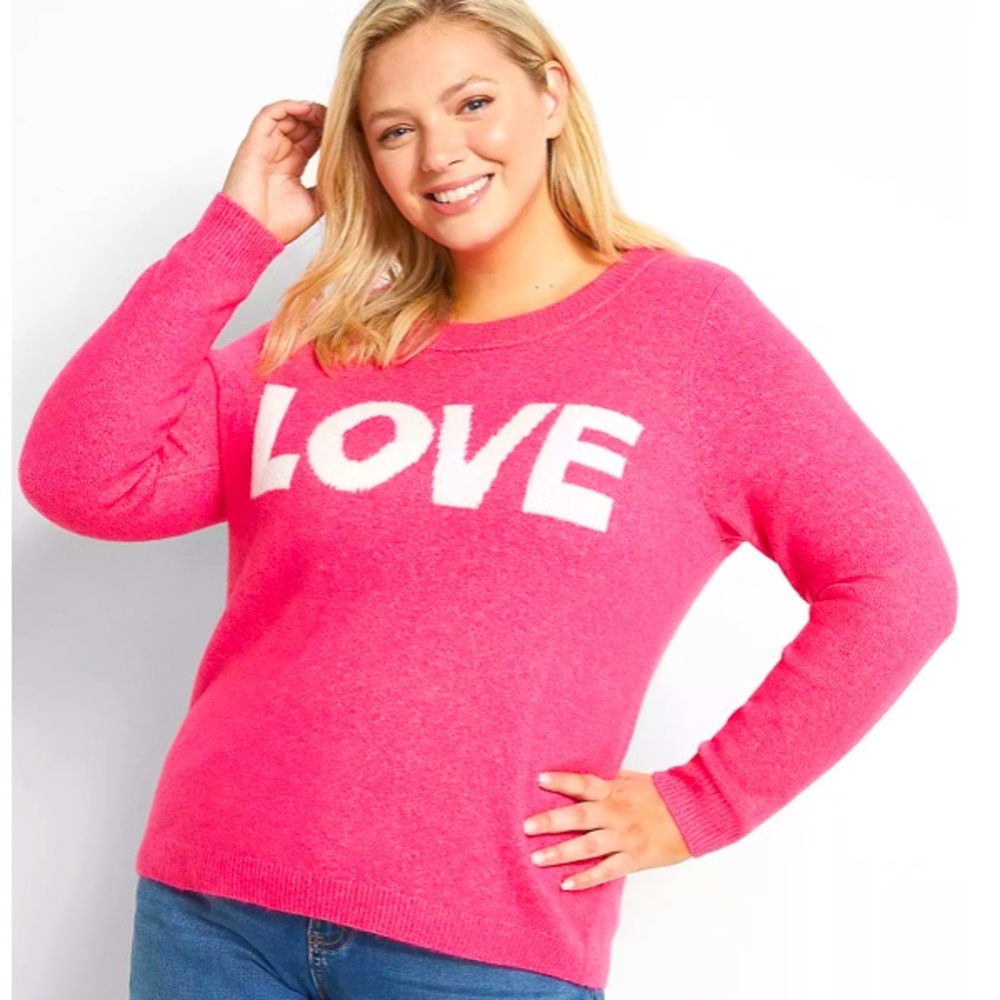 Long sleeve crew neck LOVE sweater. Size 14/16.